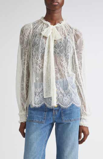 Ulla Johnson Iliana Pussybow Tie Sheer Cotton Lace Top