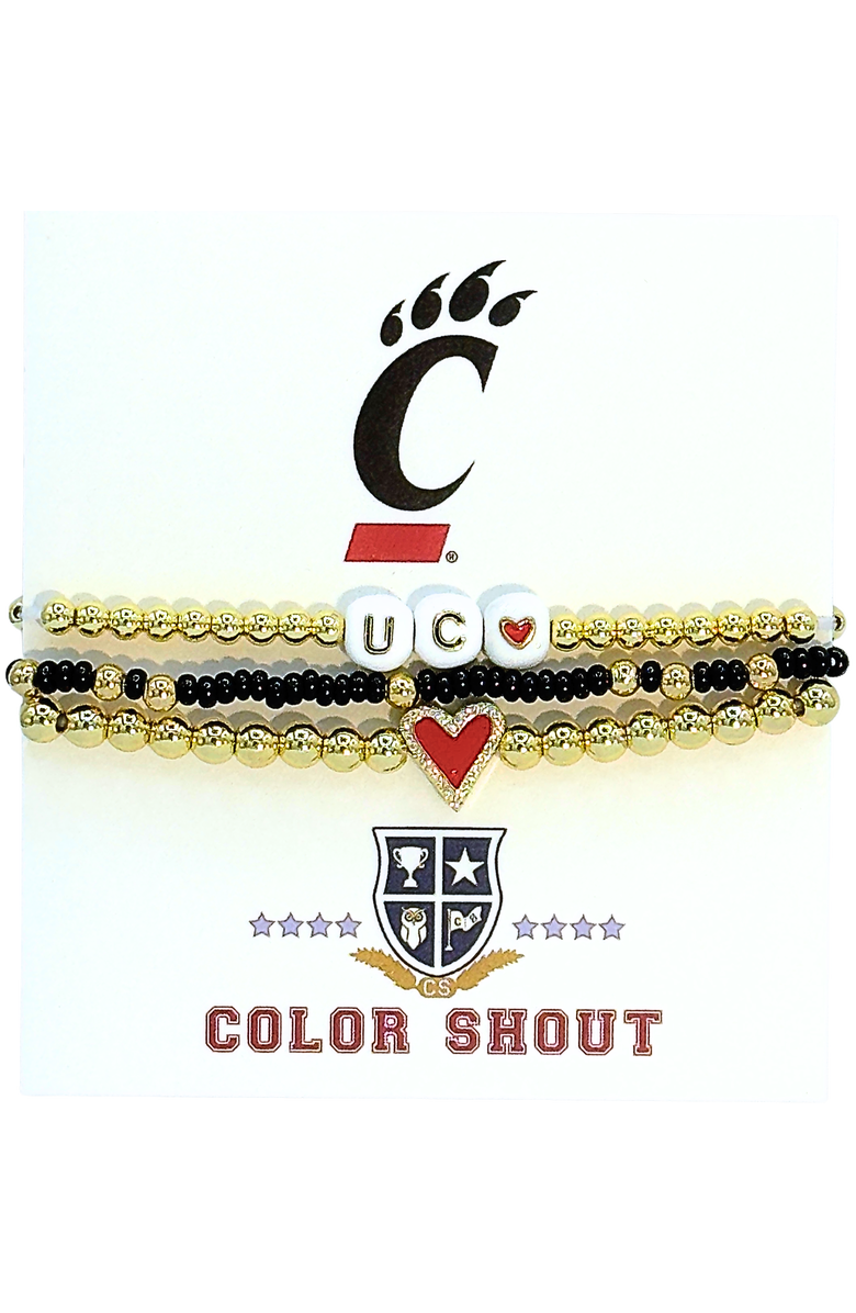 Color Shout Cincinatti Love My College Bracelet Stack, Main, color, Yellow Gold