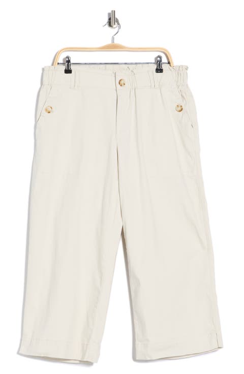 Button Pocket Crop Wide Leg Pants (Plus)