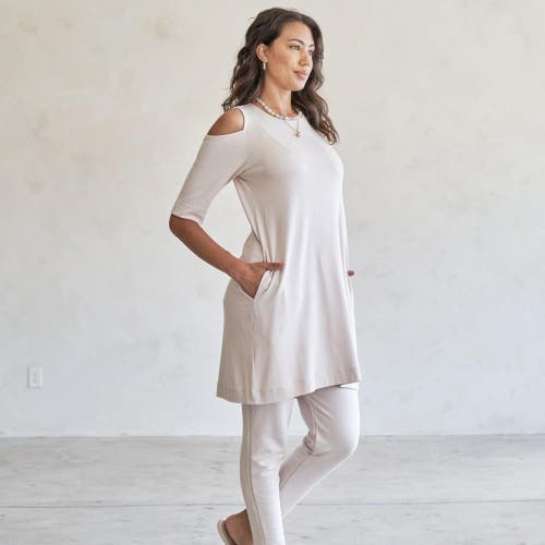 Eavolu Caspian Cold-shoulder Tunic/dress In Bone