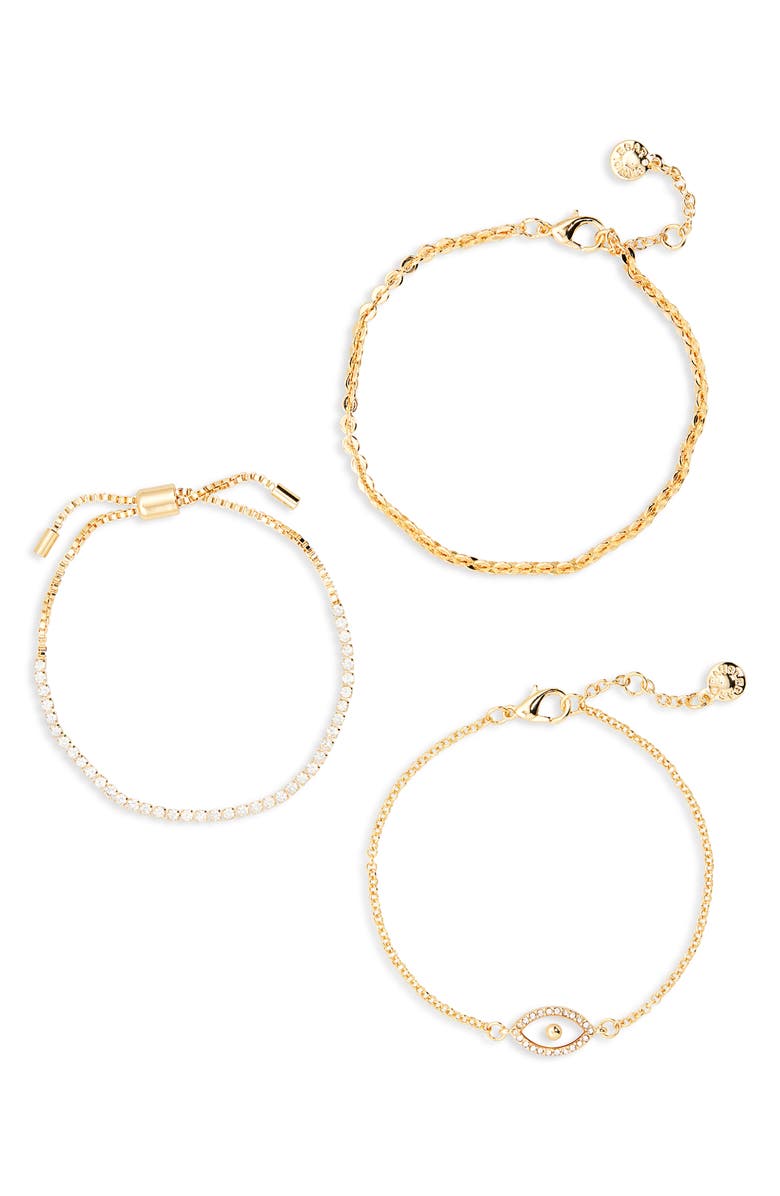 BaubleBar Set of 3 Chain, Crystal & Evil Eye Bracelets, Main, color,