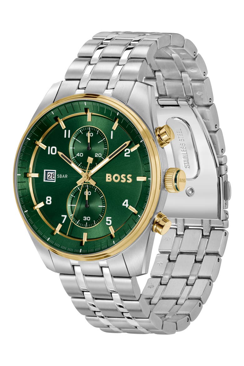 Skytraveller Chronograph Bracelet Watch, 44mm, Alternate, color, GREEN