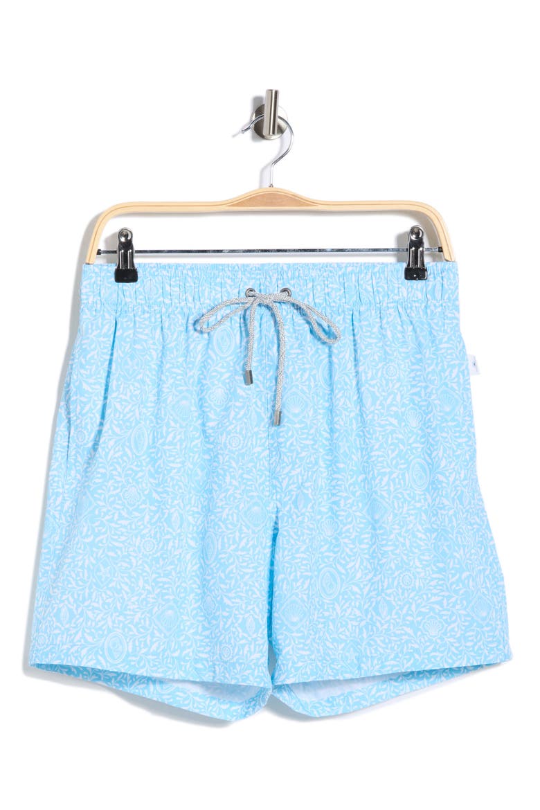 Shell Print 4 Way Stretch Volley Swim Trunks, Alternate, color, BLUE