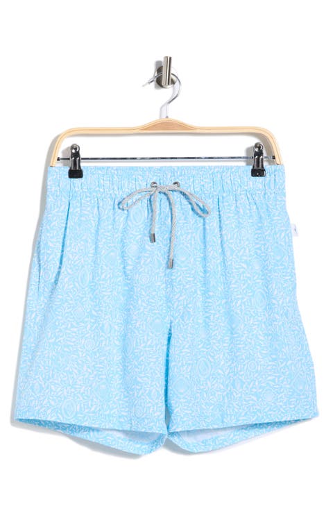 Shell Print 4 Way Stretch Volley Swim Trunks