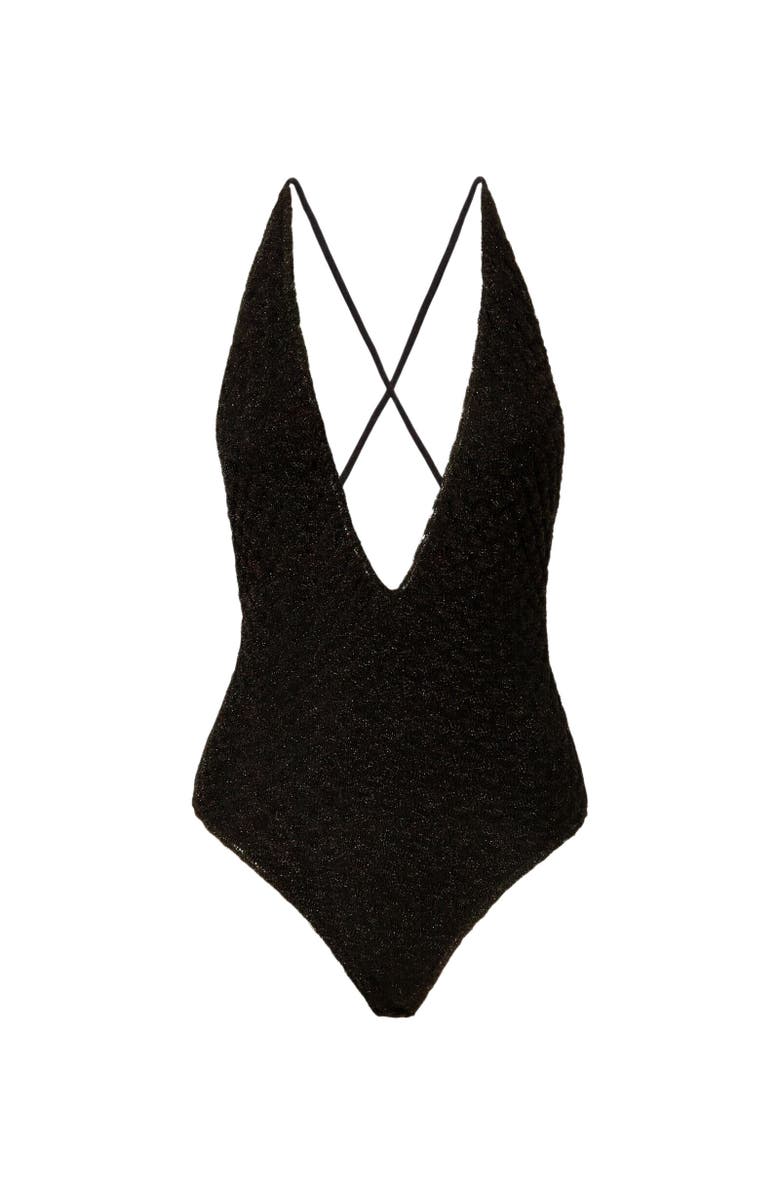 Missoni One-piece Swimsuit In Lamé Viscose With Raschel Workmanship, Alternate, color, Black