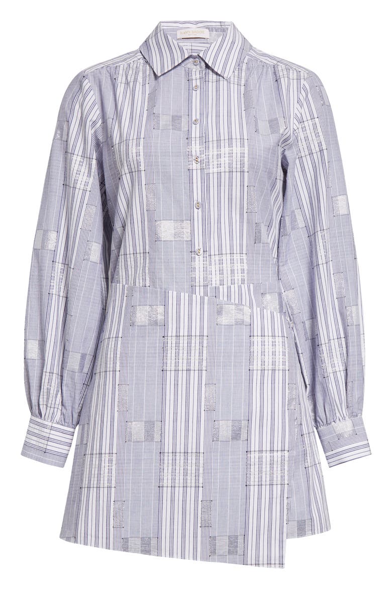 Sariah Metallic Plaid Long Sleeve Cotton Blend Mini Shirtdress, Alternate, color, NAVY PATCHWORK