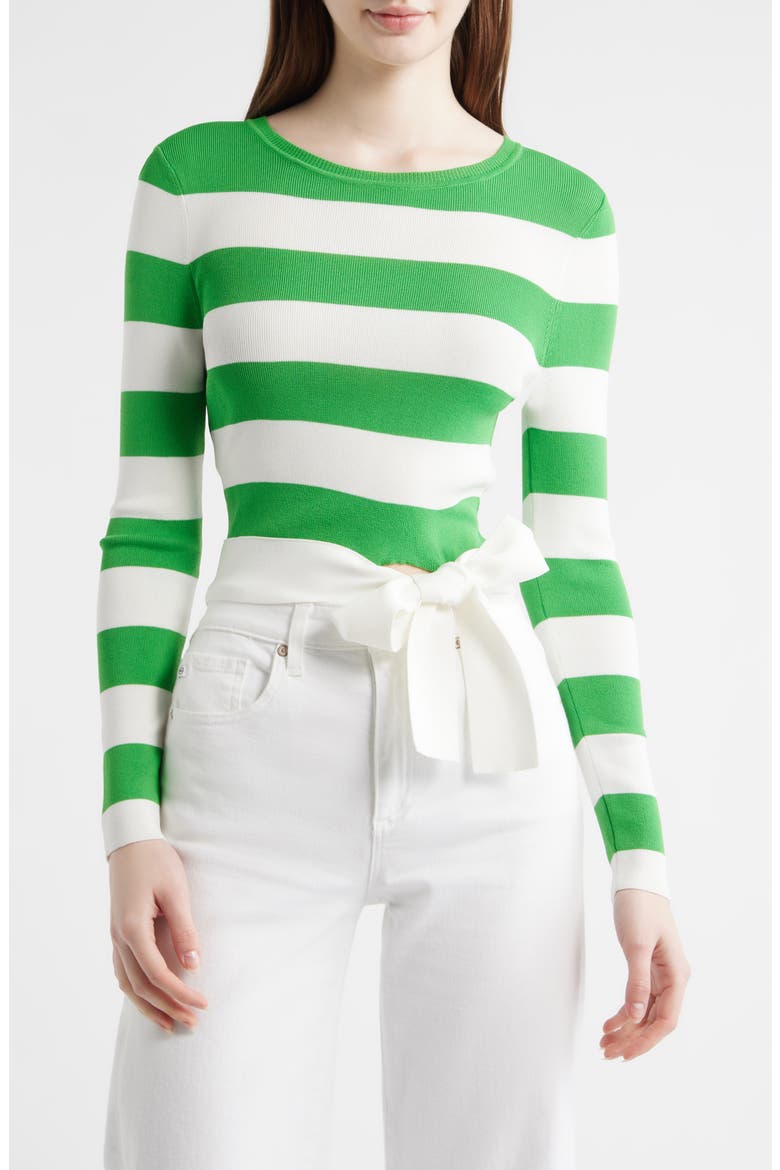 Gia Stripe Tie Side Crop Cotton Blend Top, Main, color, GREEN/ WHITE