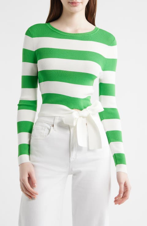 Gia Stripe Tie Side Crop Cotton Blend Top