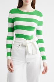 Milly Gia Stripe Tie Side Crop Cotton Blend Top