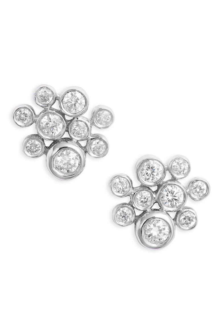 Diamond Cluster Stud Earrings, Main, color, SILVER