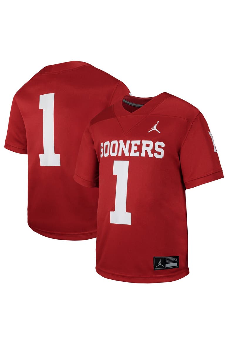 Toddler Jordan Brand #1 Crimson Oklahoma Sooners Untouchable Replica Game Jersey, Main, color, Crimson