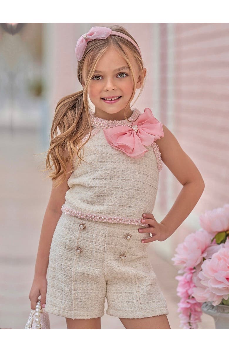 Mia Belle Girls Girls Confident Little Diva Halter Tweed Top and Short Set, Alternate, color, Ivory