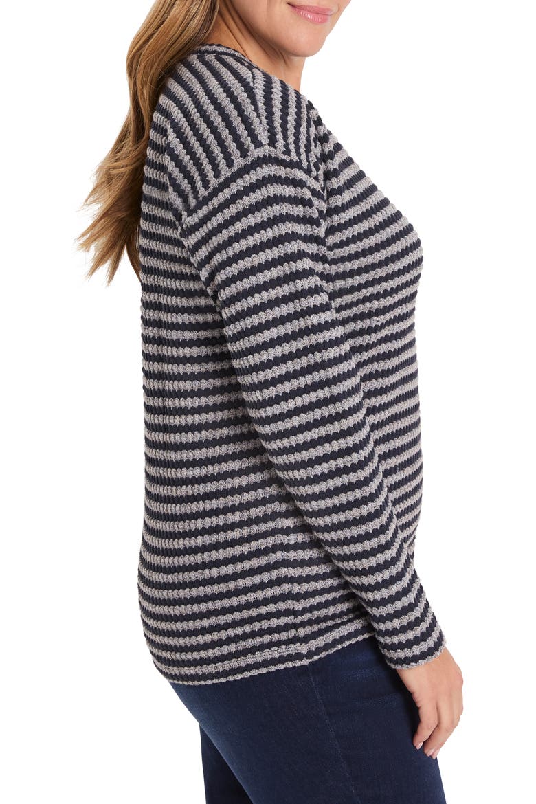 Texture Stripe Button Shoulder Top, Alternate, color, INDIGO MULTI