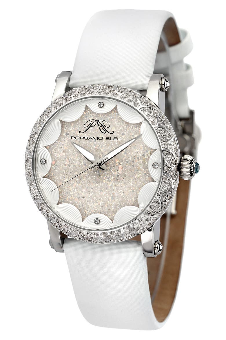 Women's Genevieve Leather Strap Watch, 38mm, Main, color, SILVER-WHITE