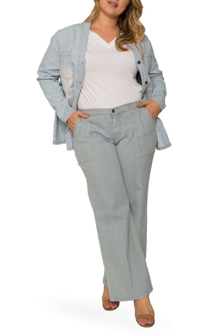 Mona High Waist Stripe Wide Leg Jeans, Alternate, color, MID BLUE