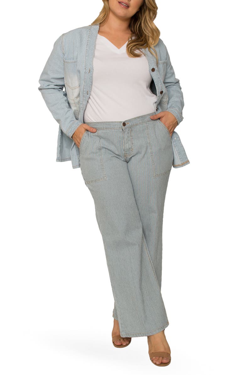 Standards & Practices Mona High Waist Stripe Wide Leg Jeans, Alternate, color, Mid Blue