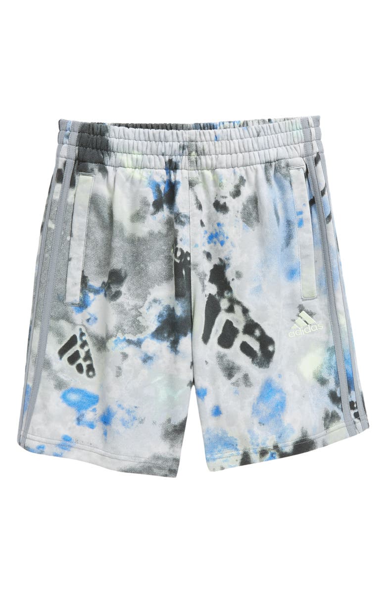 adidas Kids' Allover Logo Wash French Terry Shorts, Main, color, 