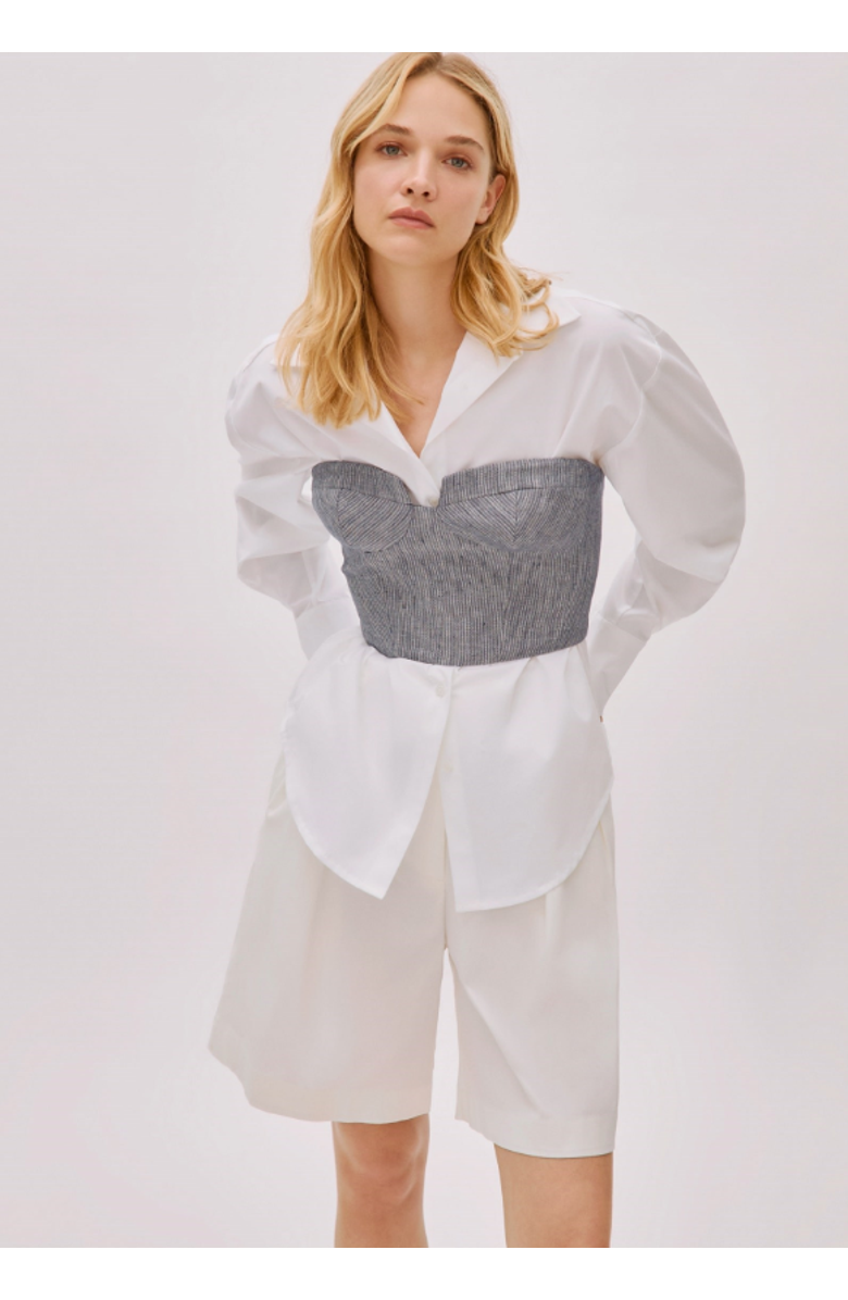 Labeca London Storm Striped Linen-Blend Bustier Top, Main, color, Blue