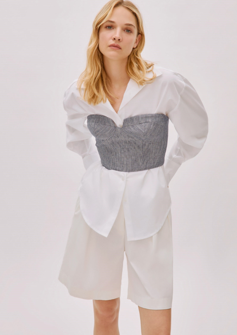 Storm Striped Linen-Blend Bustier Top