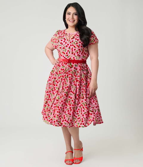 Plus Size Short Petal Sleeve Tie Neck Dahlia Swing Dress