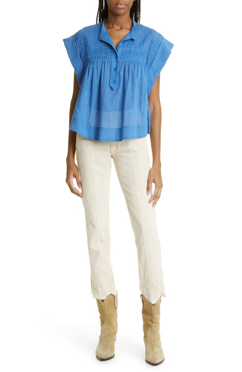 Isabel Marant Étoile Leaza Pintuck Cotton Blouse, Alternate, color, Azure