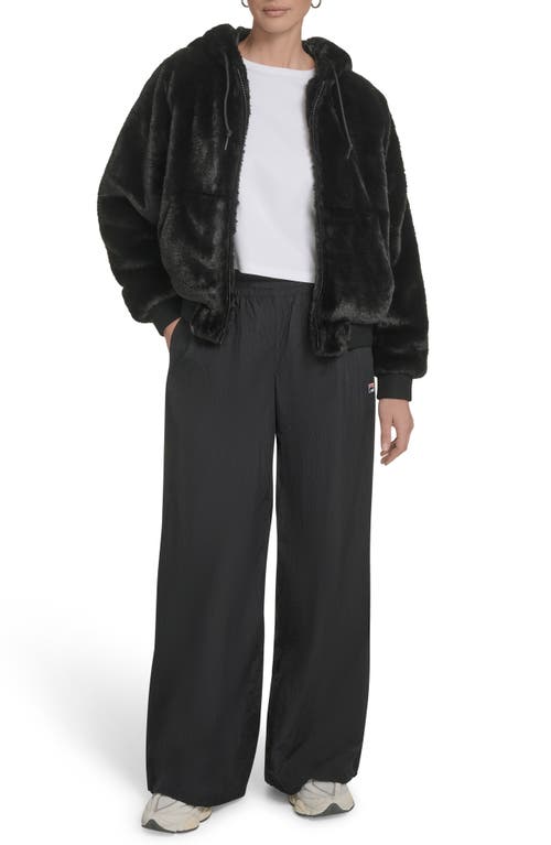 Champion Faux Fur Bomber Hoodie In Black