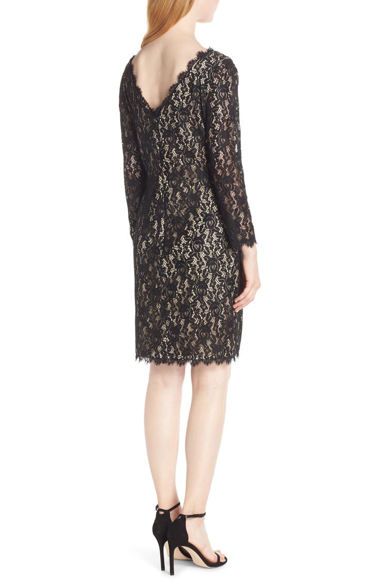 Long Sleeve Lace Cocktail Dress, Alternate, color, BLACK/ NUDE