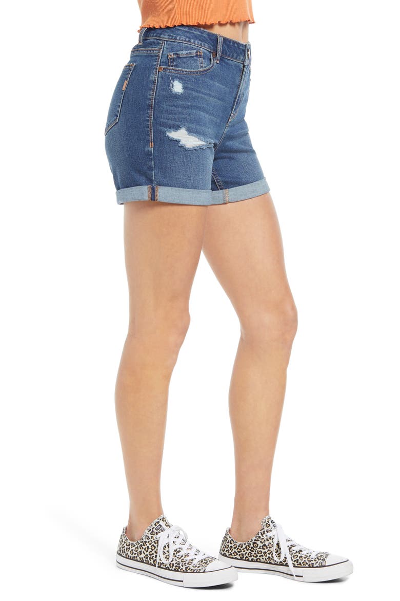 Distressed Roll Hem Denim Shorts, Alternate, color, LEORA