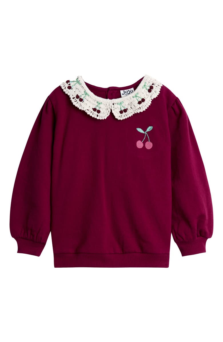 JOJO MAMAN BEBE Crochet Collar Sweatshirt & Leggings, Alternate, color, Berry