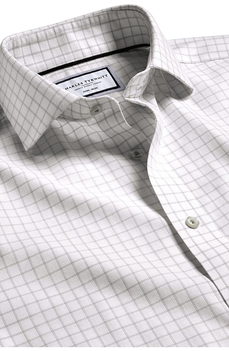 Charles Tyrwhitt Non-Iron Clifton Weave Check Cutaway Slim Fit Shirt Double Cuff, Alternate, color, Silver Grey