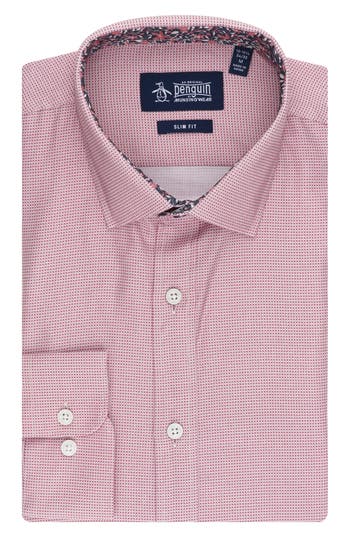 Original Penguin Royal Texture Slim Fit Dress Shirt In Pink