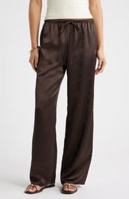 Open Edit Drawstring Waist Satin Pants