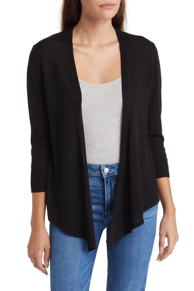 Addison Linen Blend Cardigan, Alternate, color, BLACK