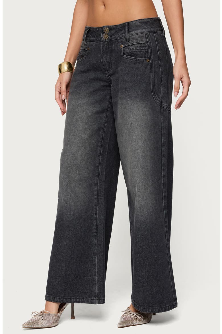 Charlize Washed Low Rise Wide Leg Jeans, Alternate, color, BLACK-WASHED