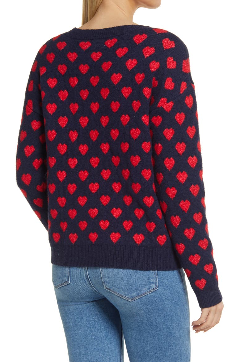 Heart Pattern Crewneck Sweater, Alternate, color, NAVY- RED HEART PATTERN