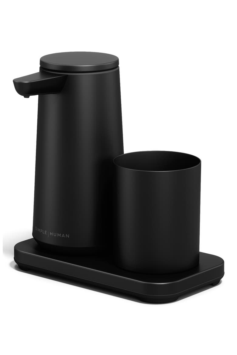 Rechargeable Sensor Pump Foam Soap Dispenser with Caddy Cup, Alternate, color, BLACK