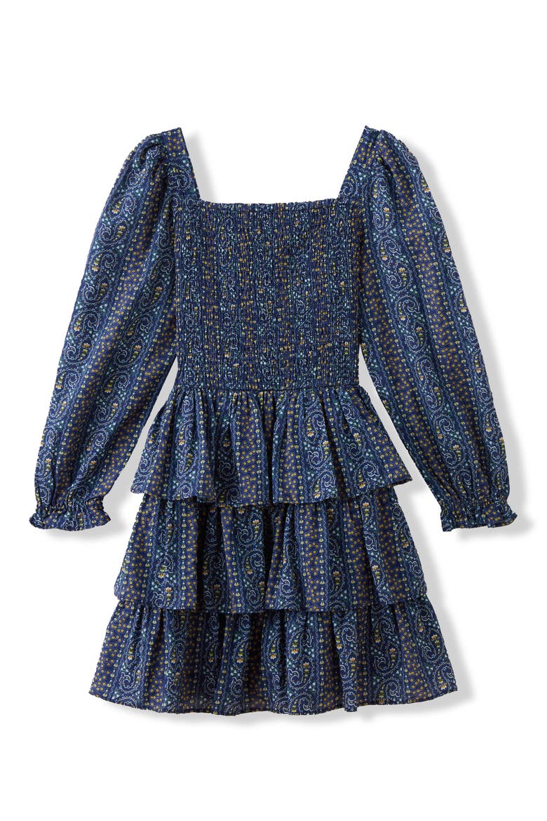 Kids' Sally Smocked Long Sleeve Dress, Alternate, color, NAVY