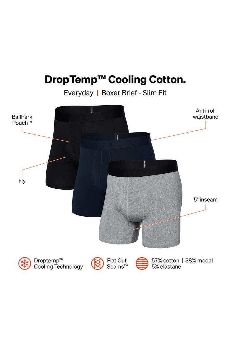 Assorted 3-Pack DropTemp® Cooling Cotton Boxer Briefs, Alternate, color, DK GREY DK INK BLK
