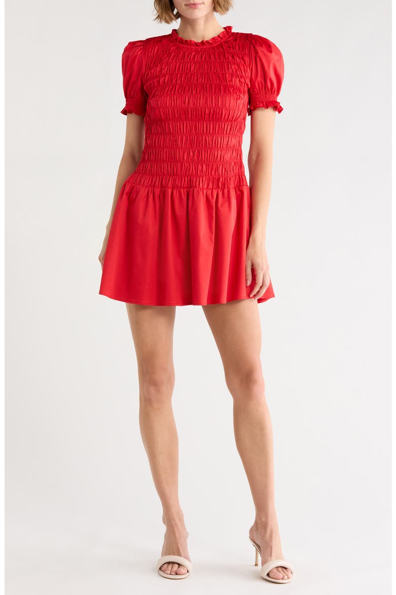 Puff Sleeve Drop Waist Dress, Main, color, ROMANTIC RED