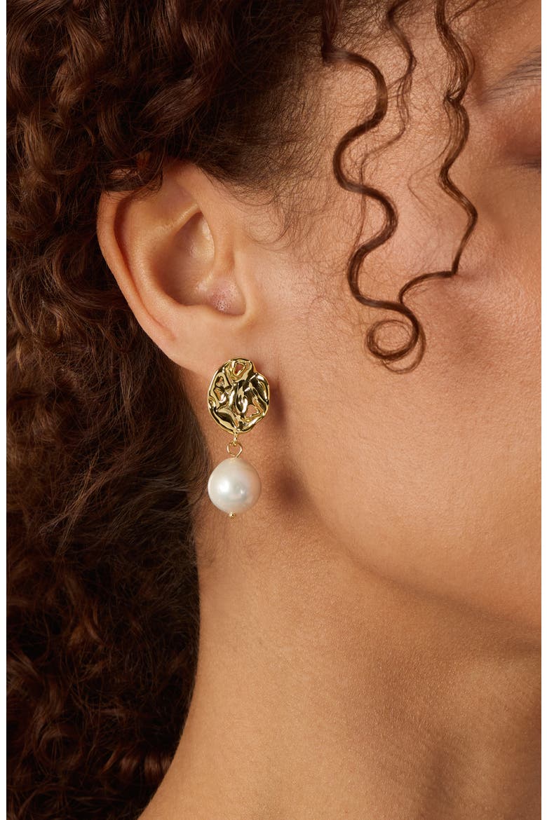 Abstract Freshwater Pearl Drop Earrings, Alternate, color, GOLD