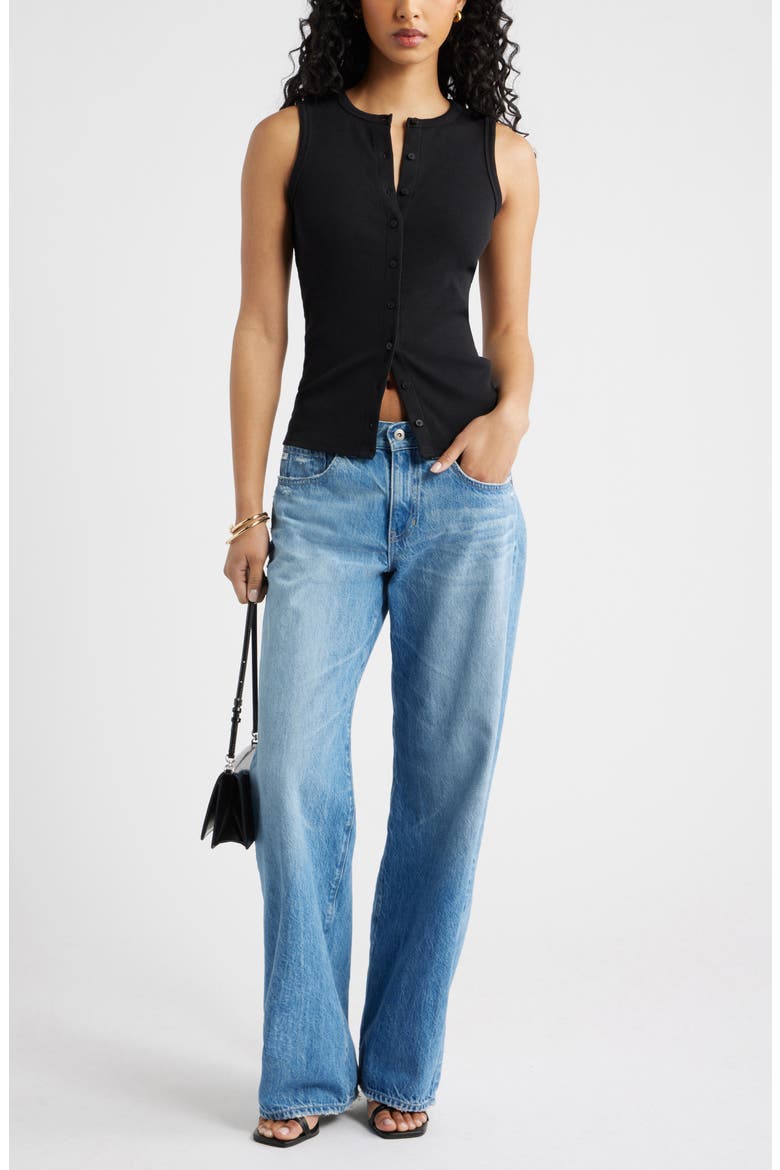 Rib Button-Up Tank, Alternate, color, BLACK