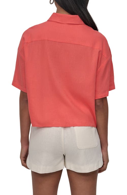 Dkny Jeans Oversize Linen Blend Crop Button-up Shirt In Red