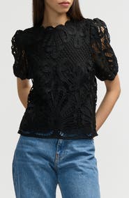 NVLT Mock Neck Short Sleeve Lace Top