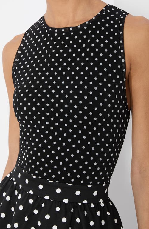Alice And Olivia Alice + Olivia Chara Mixed Scale Polka Sot Sleeveless Fit & Flare Minidress In Black With White Dots