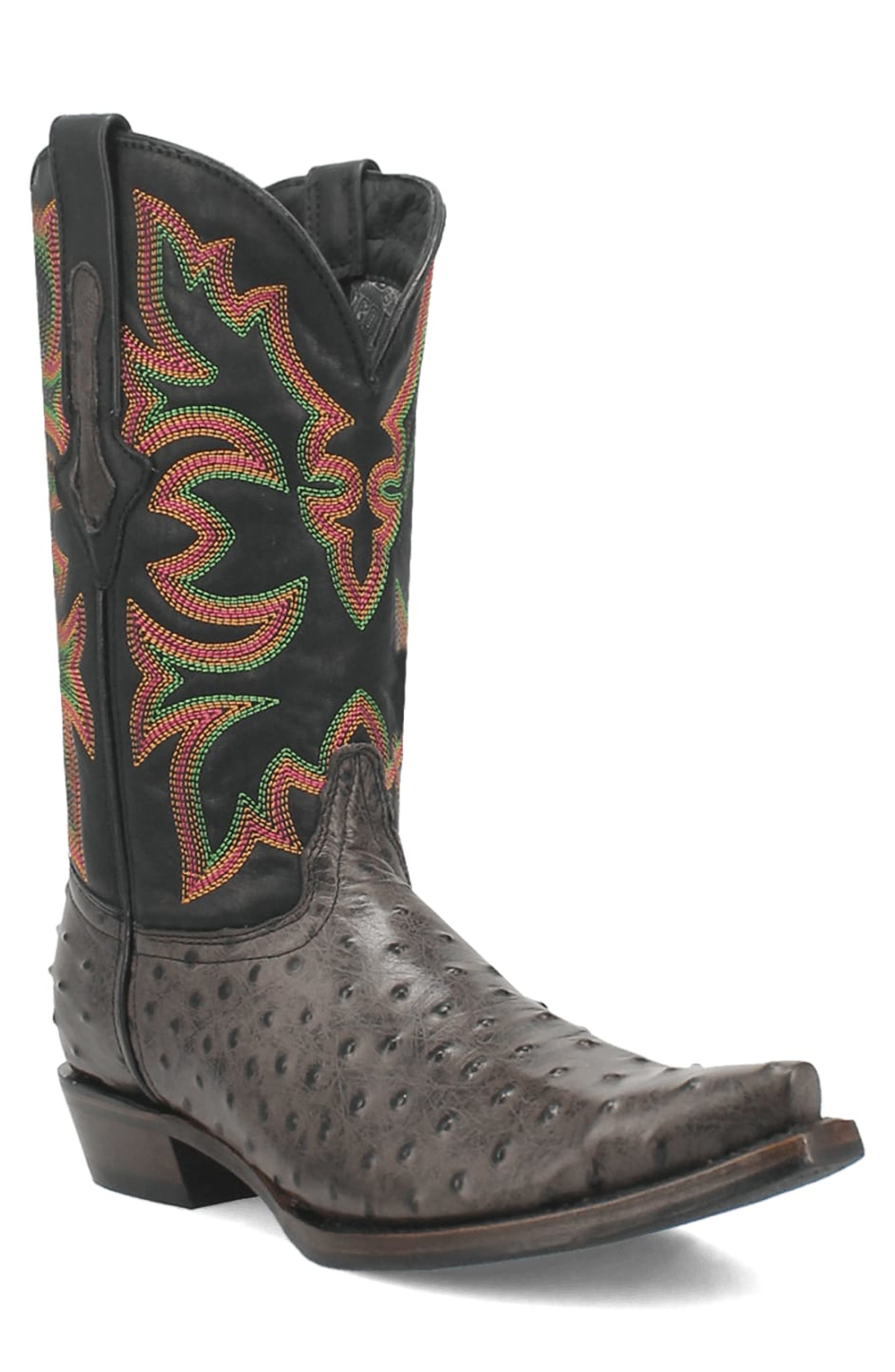 Dingo Outlaw Ostrich Embossed Cowboy Boot, Main, color, 