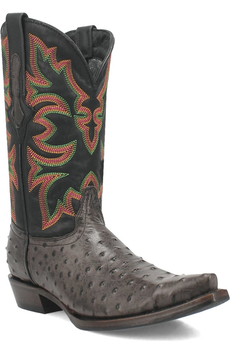 Dingo Outlaw Ostrich Embossed Cowboy Boot, Main, color, Black