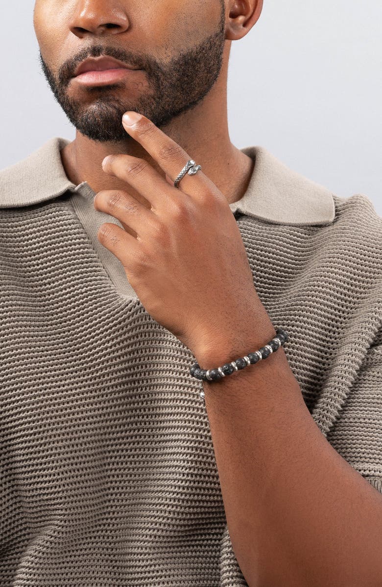 Nialaya Sterling Silver Lava Stone Beaded Bracelet, Alternate, color, Black / Silver