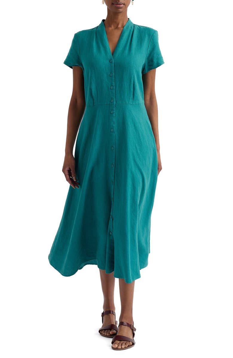Seasalt Cornwall Carved Wood Linen Midi Dress, Main, color, Deep Dive