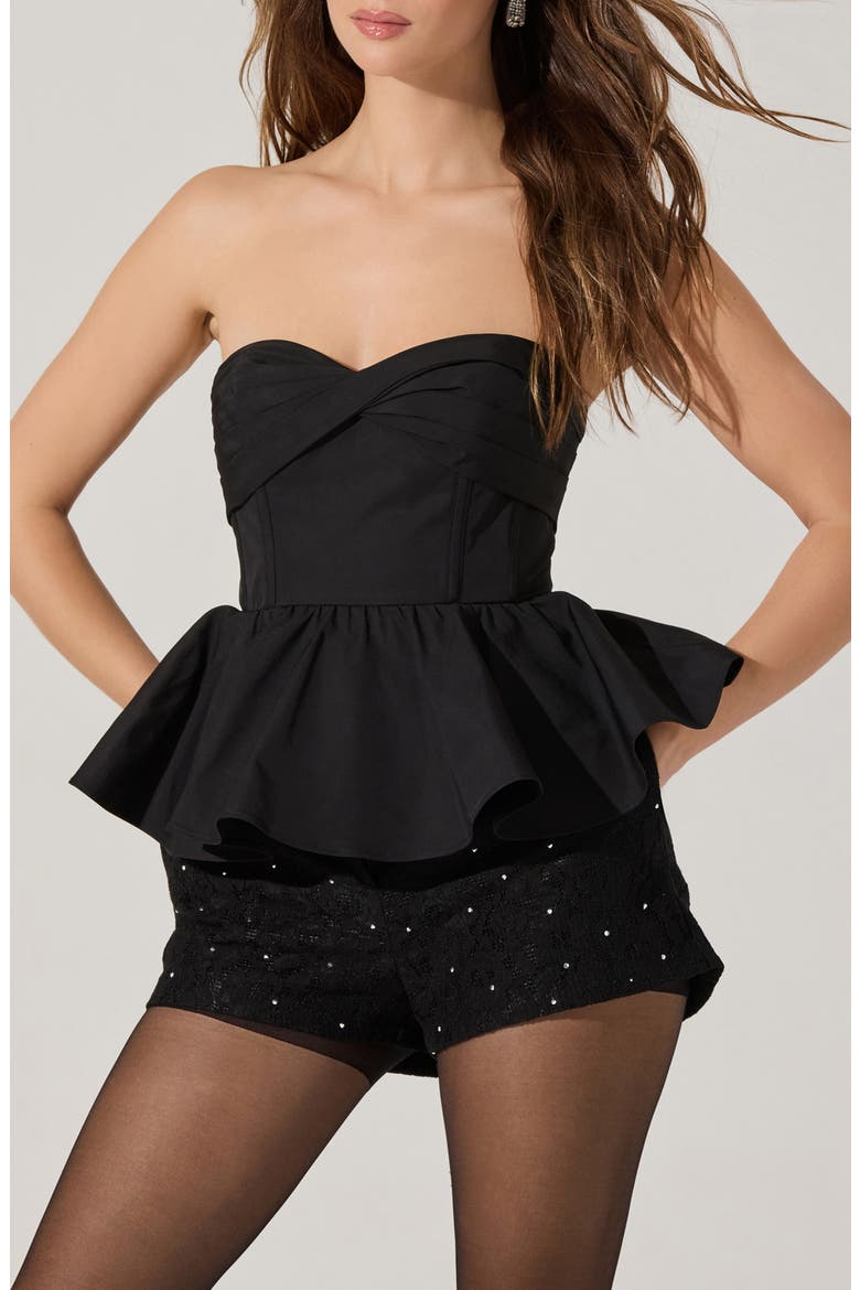 Melia Strapless Peplum Top, Main, color, BLACK