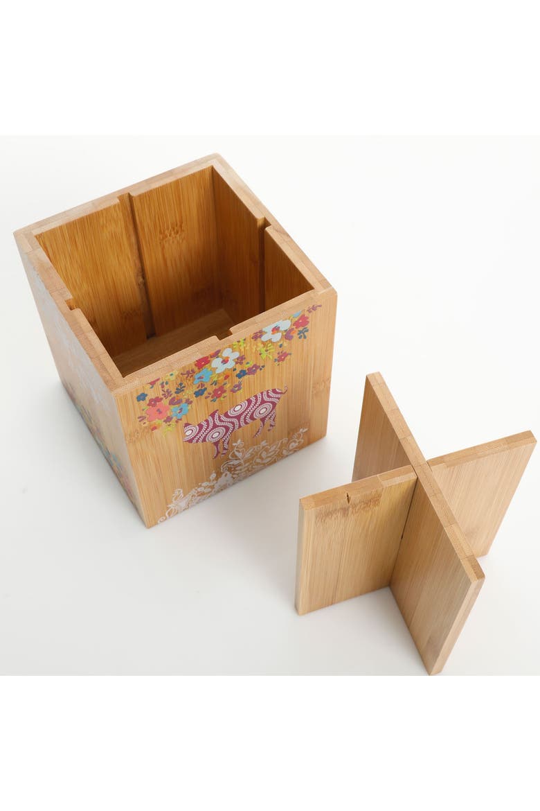 5.5" Square Wood Utensil Holder Animal Floral Print, Alternate, color, Brown